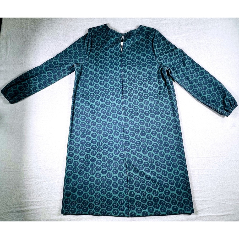 Boden Retro Shift Dress Blue Green Geometric Print Long Sleeve Size 16/18L Mod - Picture 2 of 13